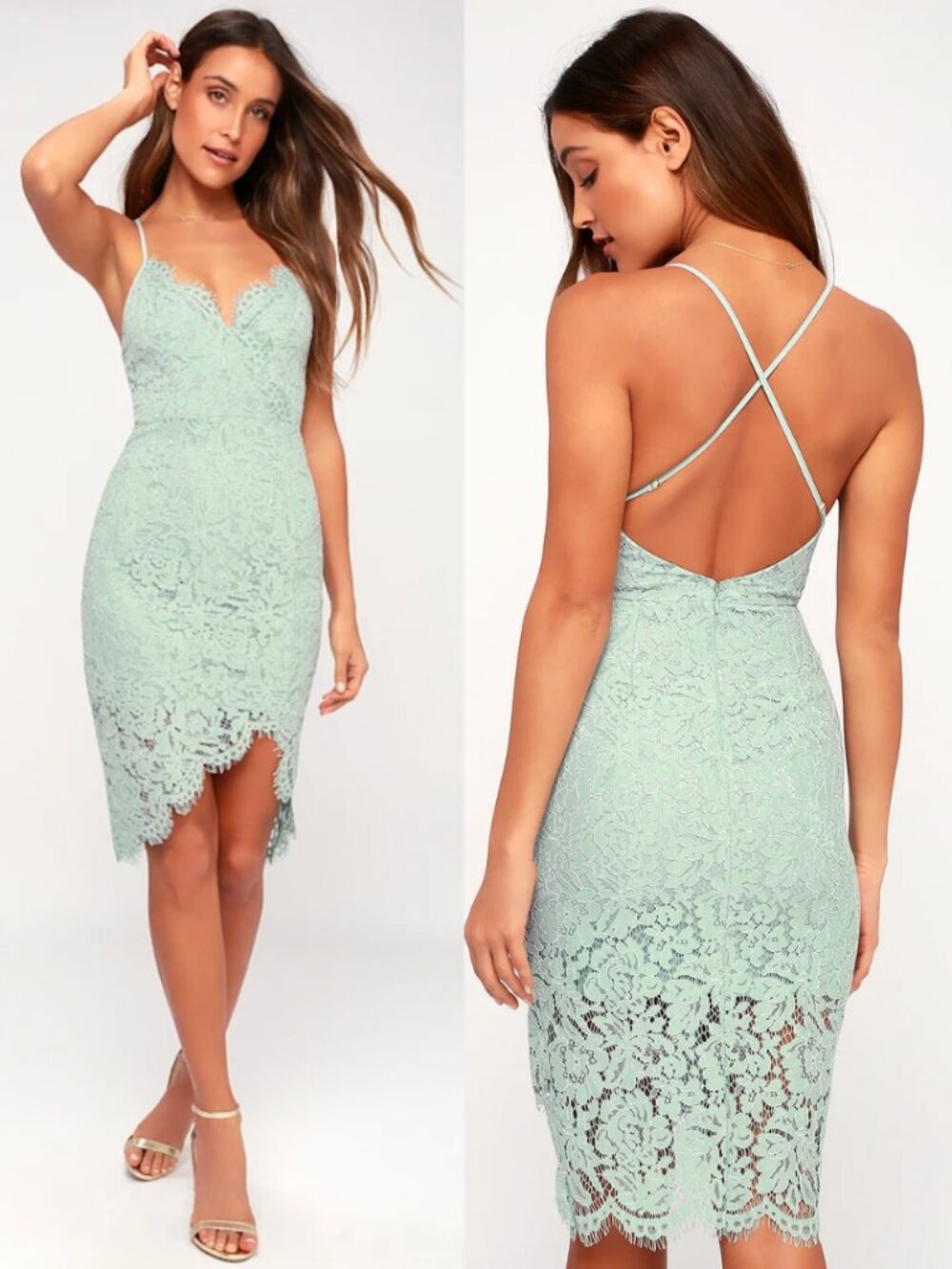 Lulus NWT Mint Green Lace Overlay Strappy Bodycon Dress